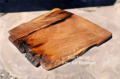 live edge mesquite seat shows Earl's signature live edge mesquite seat shows Earl's signature